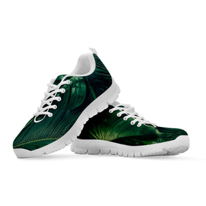 Tropical Green Leaves Print White Running Shoes