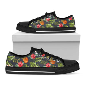 Tropical Hawaii Pineapple Pattern Print Black Low Top Sneakers