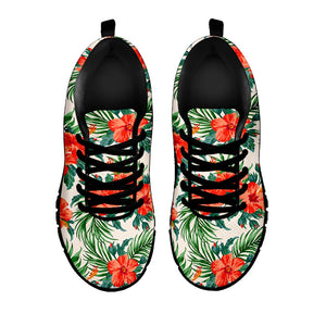 Tropical Hibiscus Blossom Pattern Print Black Running Shoes