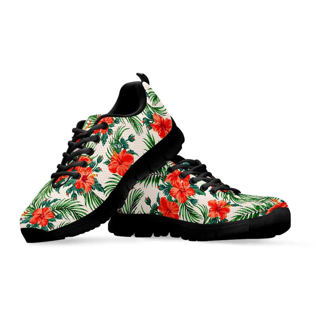 Tropical Hibiscus Blossom Pattern Print Black Running Shoes