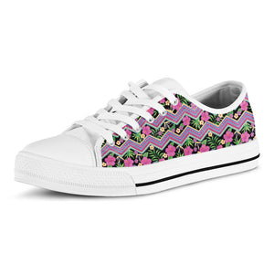 Tropical Hibiscus Flowers Aztec Print White Low Top Sneakers