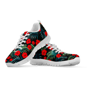 Tropical Hibiscus Leaves Pattern Print White Running Shoes