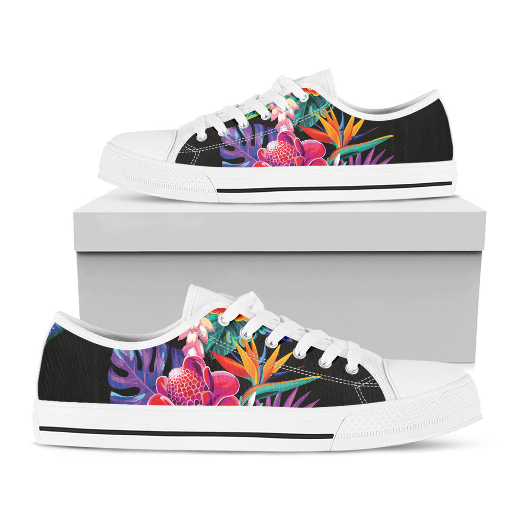 Tropical Hummingbird Print White Low Top Sneakers