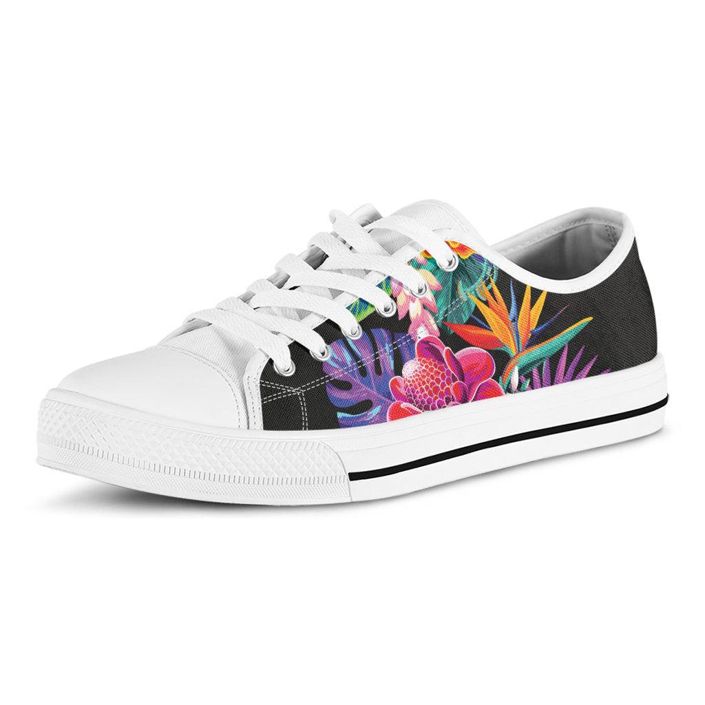 Tropical Hummingbird Print White Low Top Sneakers
