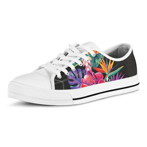 Tropical Hummingbird Print White Low Top Sneakers