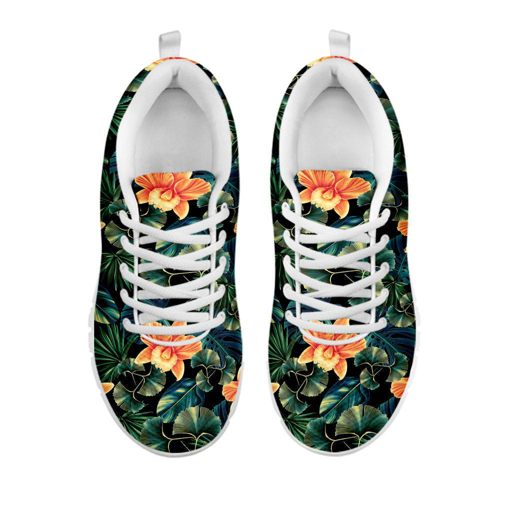 Tropical Leaf And Hawaiian Flower Print White Running Shoes