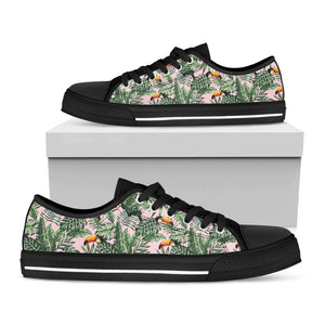 Tropical Palm Leaf And Toucan Print Black Low Top Sneakers