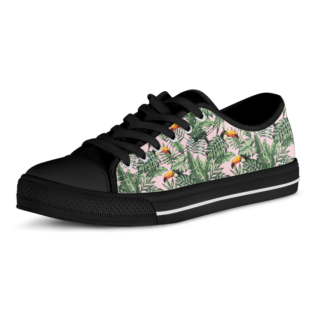 Tropical Palm Leaf And Toucan Print Black Low Top Sneakers
