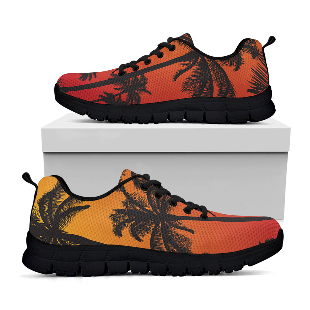 Tropical Palm Tree Sunset Print Black Running Shoes