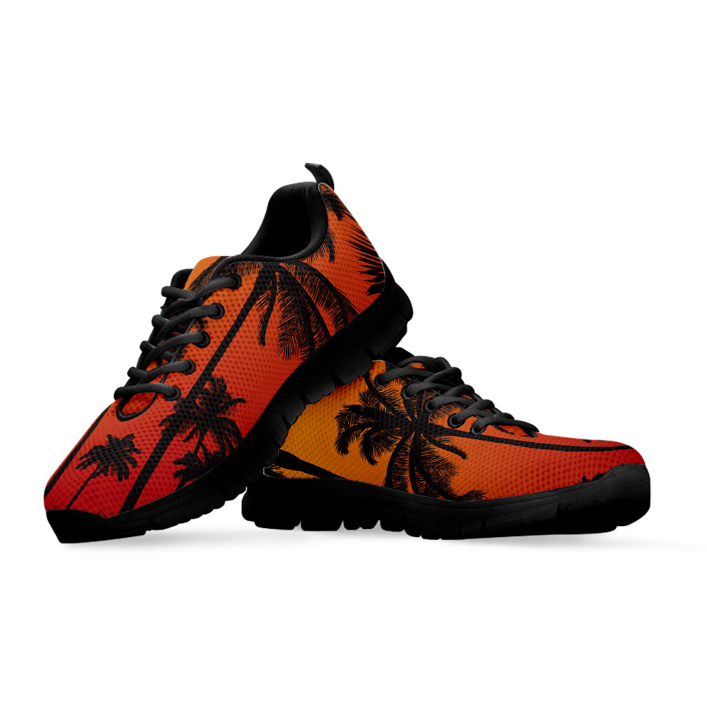 Tropical Palm Tree Sunset Print Black Running Shoes