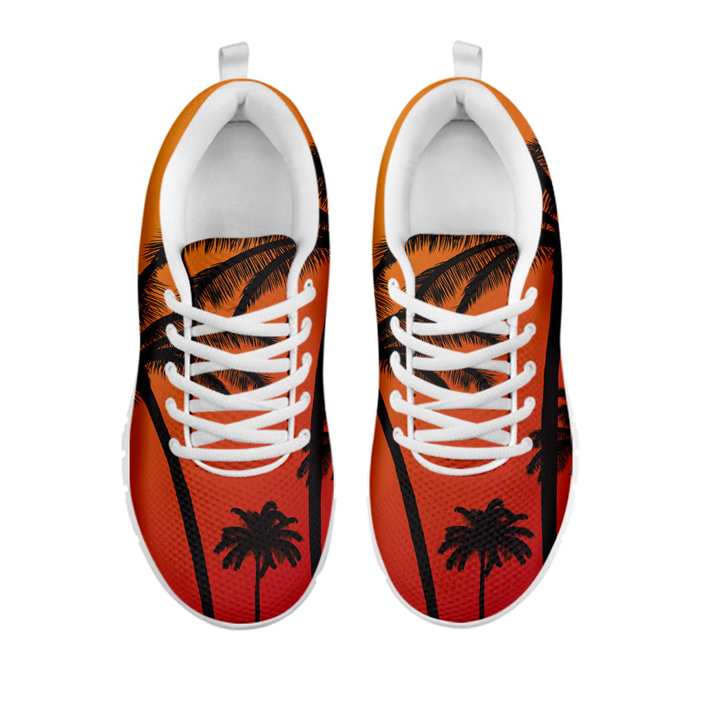 Tropical Palm Tree Sunset Print White Running Shoes