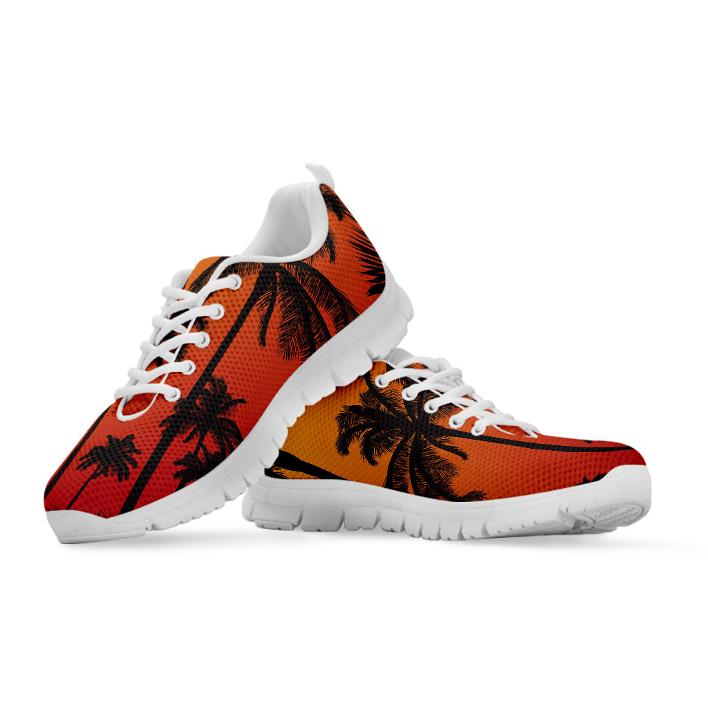 Tropical Palm Tree Sunset Print White Running Shoes