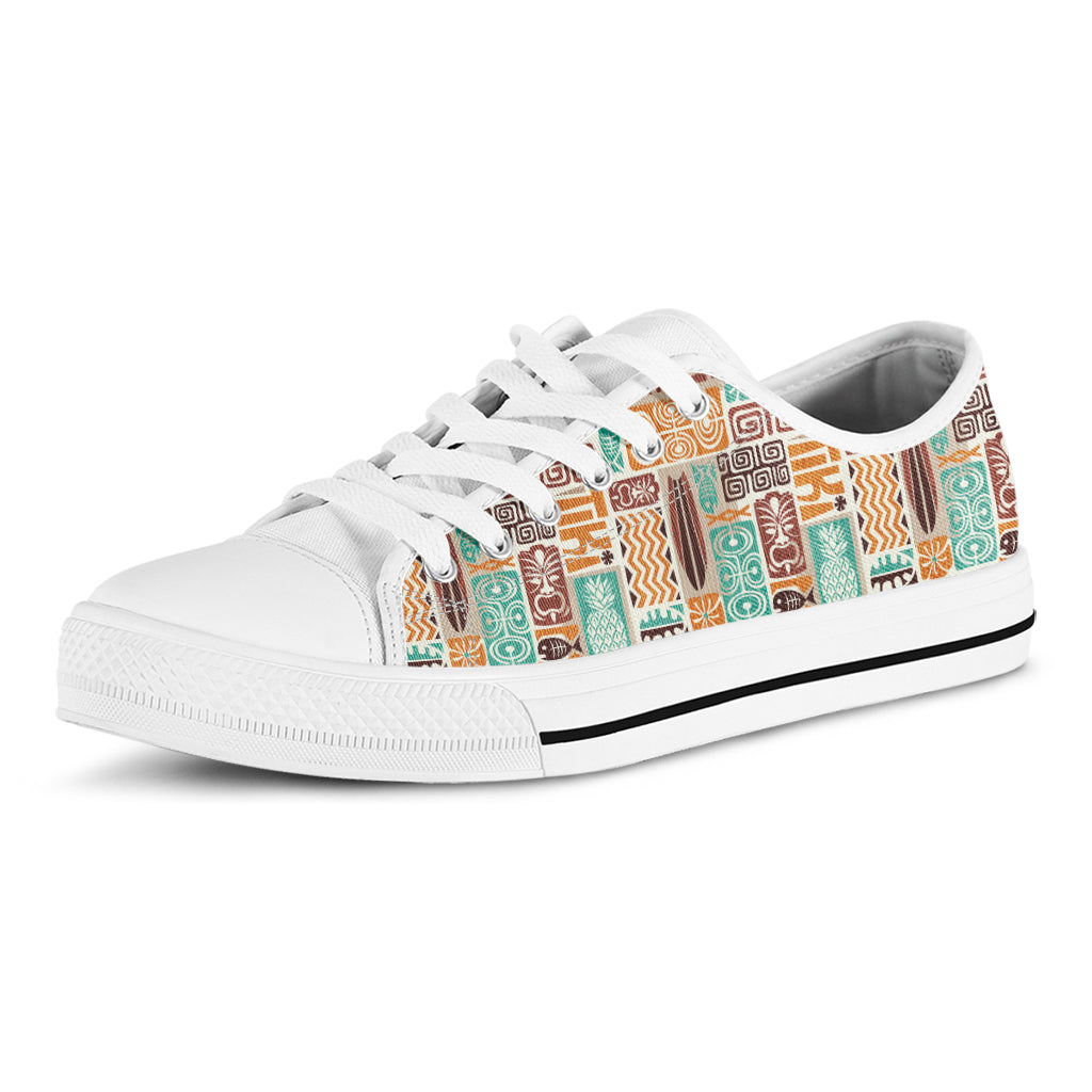 Tropical Tiki Pattern Print White Low Top Sneakers