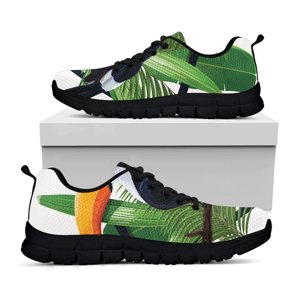 Tropical Toco Toucan Print Black Running Shoes