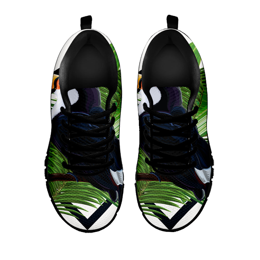 Tropical Toco Toucan Print Black Running Shoes