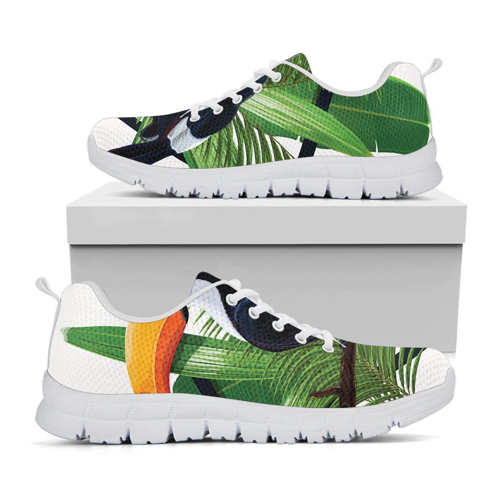 Tropical Toco Toucan Print White Running Shoes