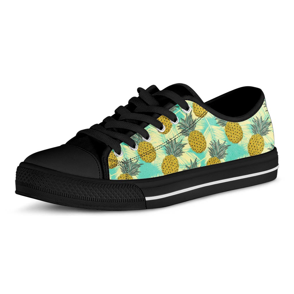 Tropical Vintage Pineapple Pattern Print Black Low Top Sneakers