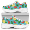 Tropical Watermelon And Pineapple Print White Chunky Shoes