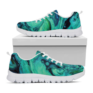 Turquoise Acid Melt Print White Running Shoes