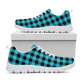 Turquoise And Black Buffalo Check Print White Running Shoes