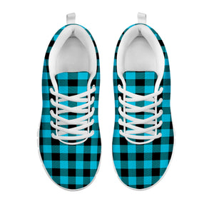 Turquoise And Black Buffalo Check Print White Running Shoes