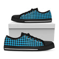 Turquoise And Black Check Pattern Print Black Low Top Sneakers
