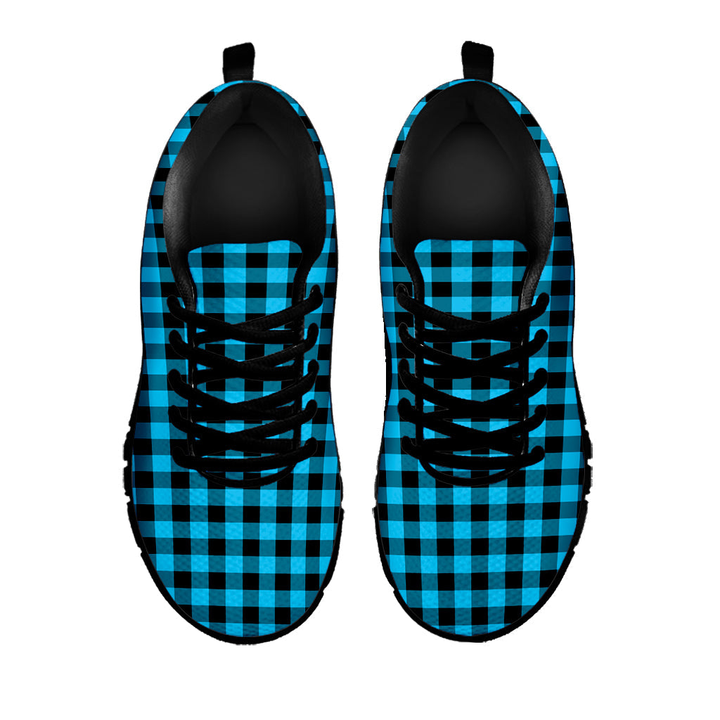 Turquoise And Black Check Pattern Print Black Running Shoes