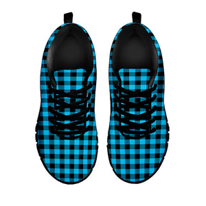 Turquoise And Black Check Pattern Print Black Running Shoes