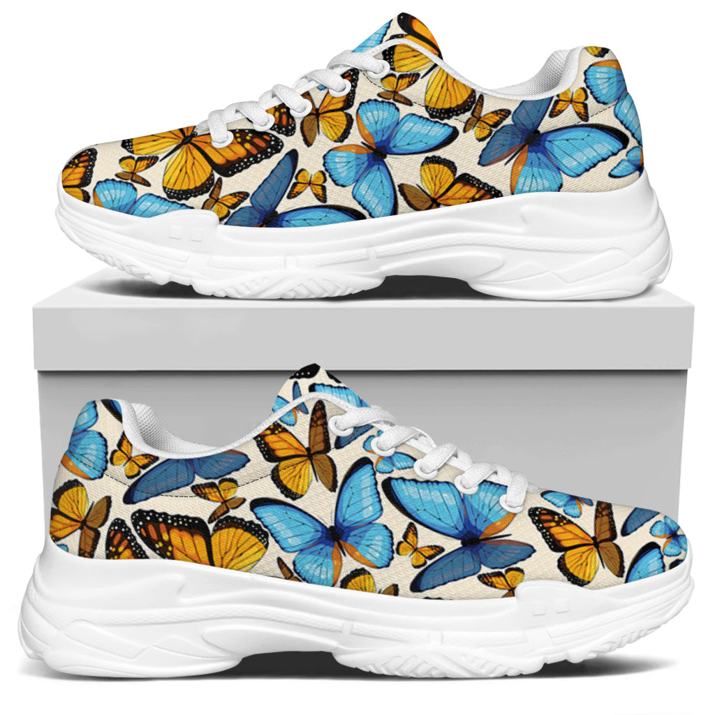 Turquoise And Orange Butterfly Print White Chunky Shoes
