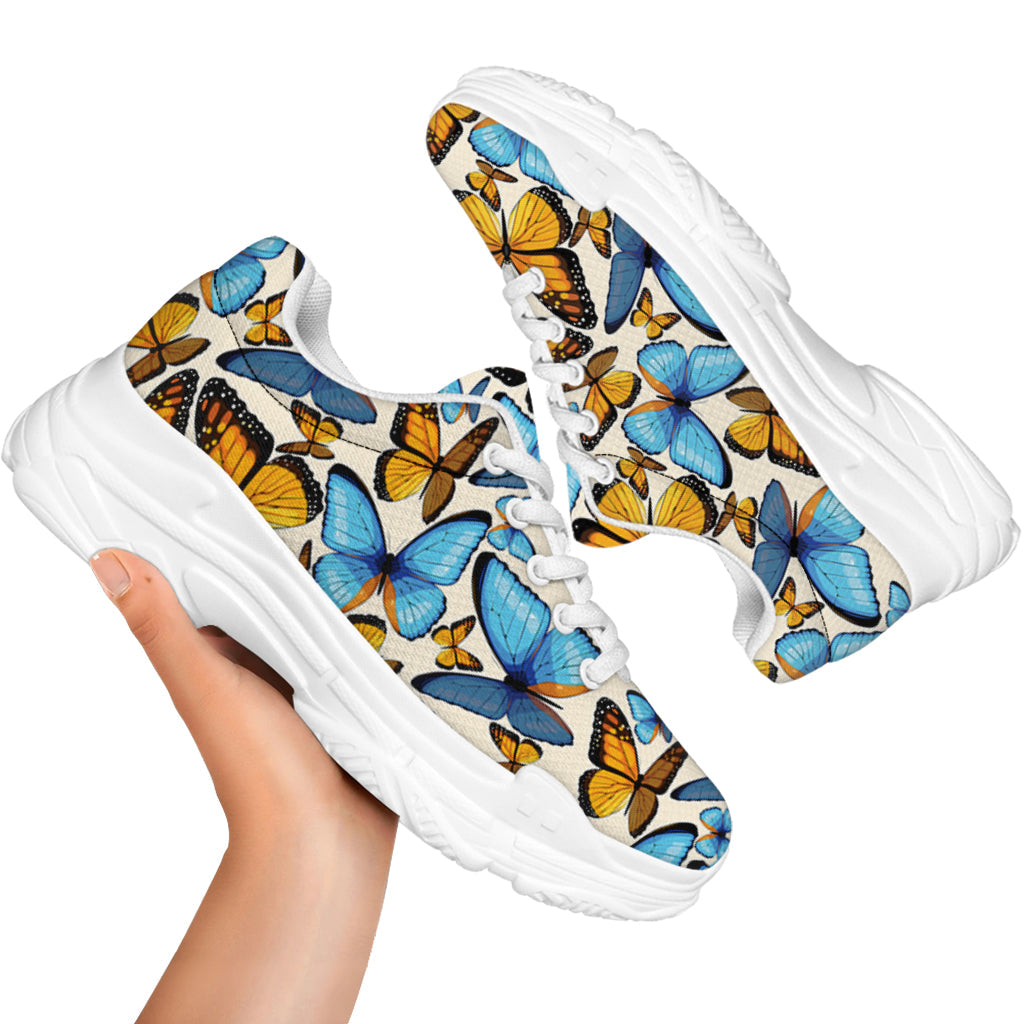 Turquoise And Orange Butterfly Print White Chunky Shoes