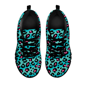 Turquoise And Pink Leopard Print Black Running Shoes