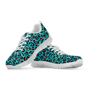 Turquoise And Pink Leopard Print White Running Shoes