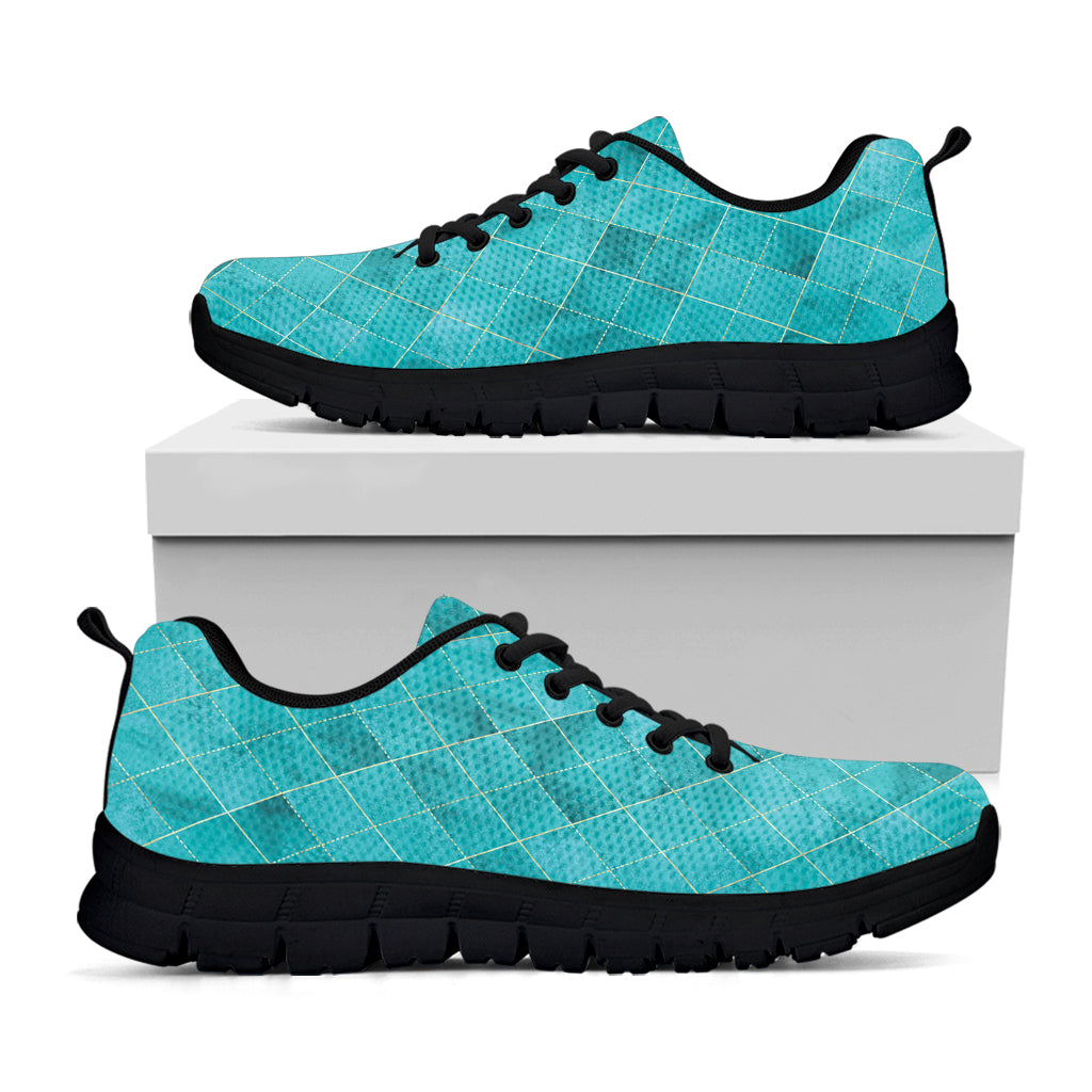 Turquoise Argyle Pattern Print Black Running Shoes