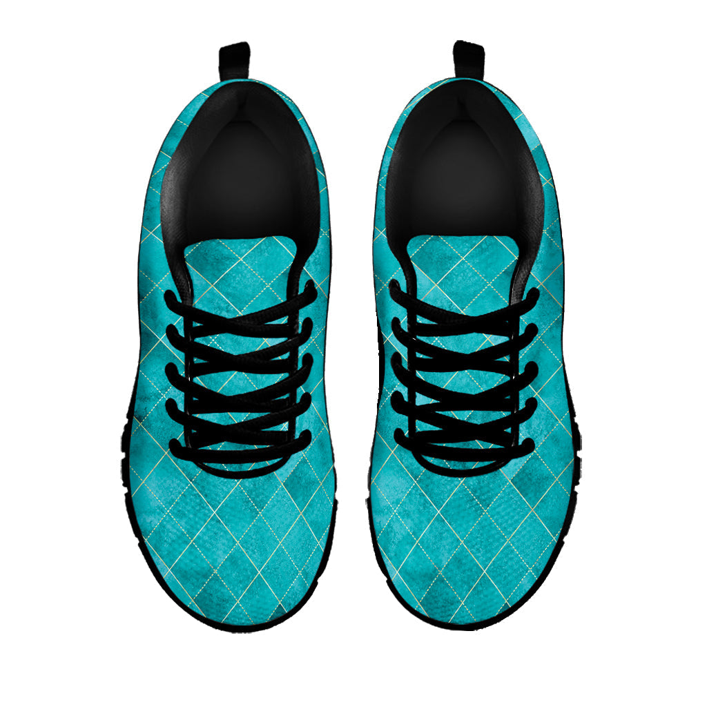 Turquoise Argyle Pattern Print Black Running Shoes