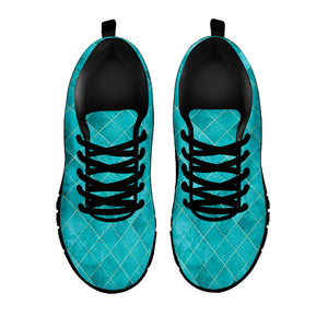 Turquoise Argyle Pattern Print Black Running Shoes