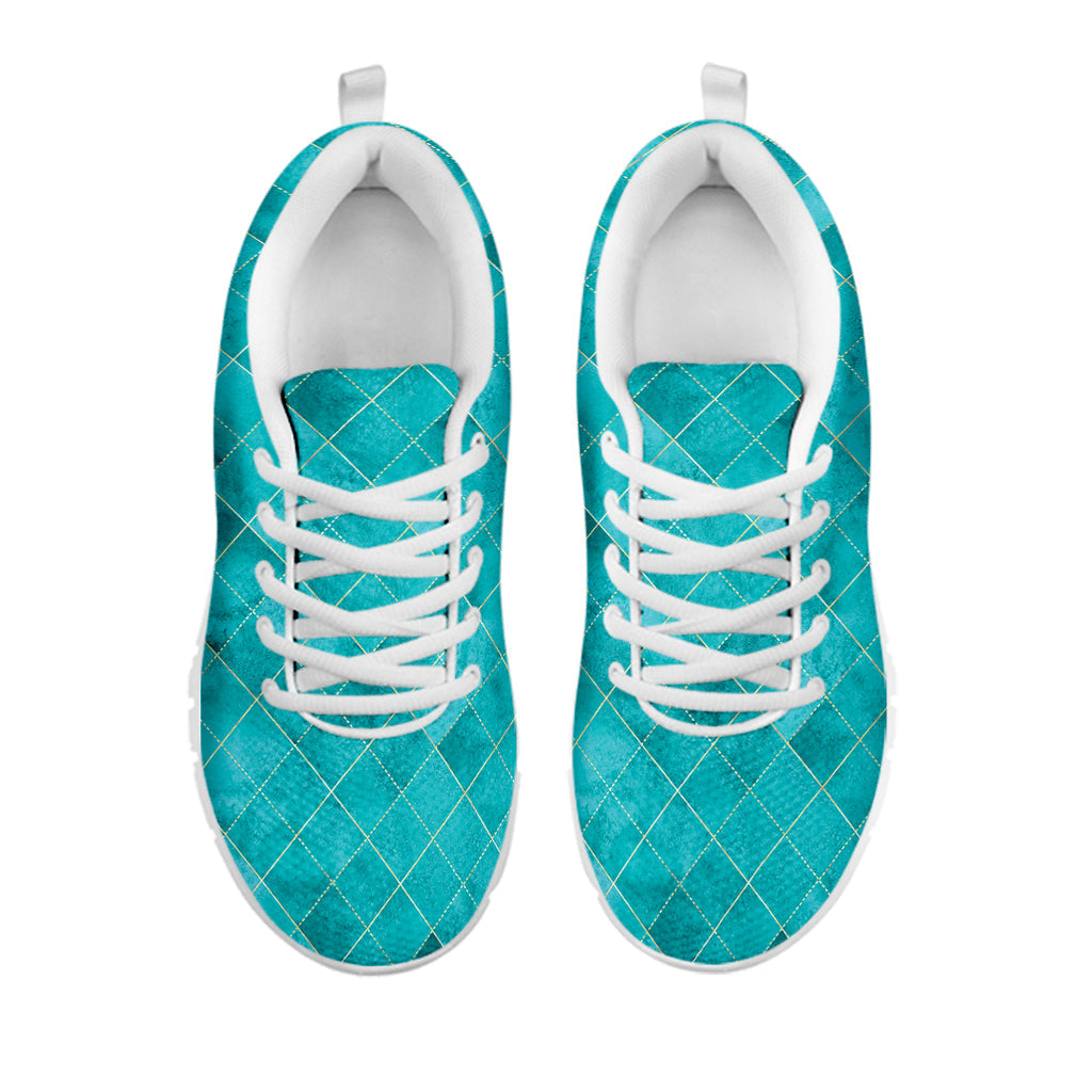 Turquoise Argyle Pattern Print White Running Shoes