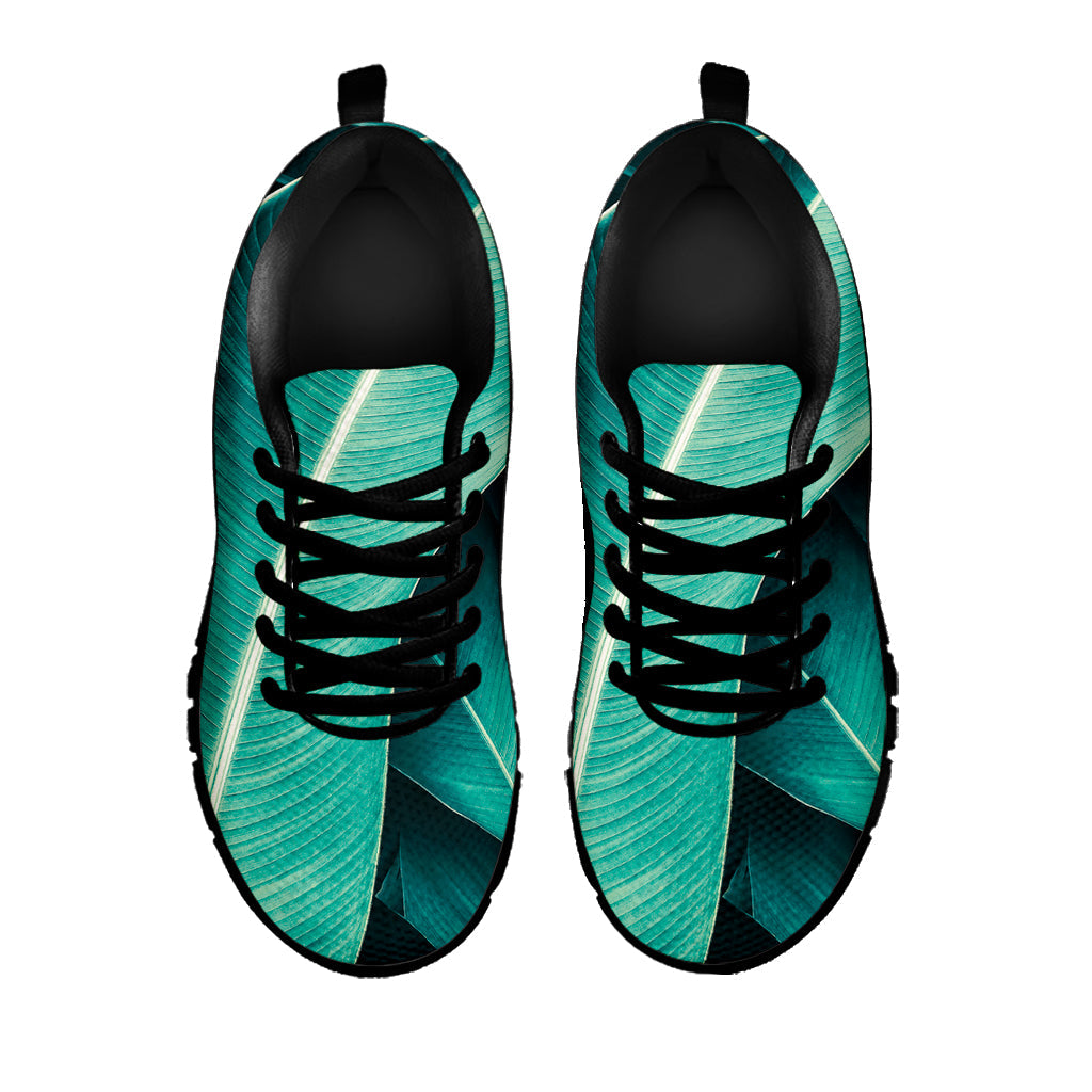 Turquoise Banana Leaf Print Black Running Shoes