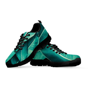 Turquoise Banana Leaf Print Black Running Shoes
