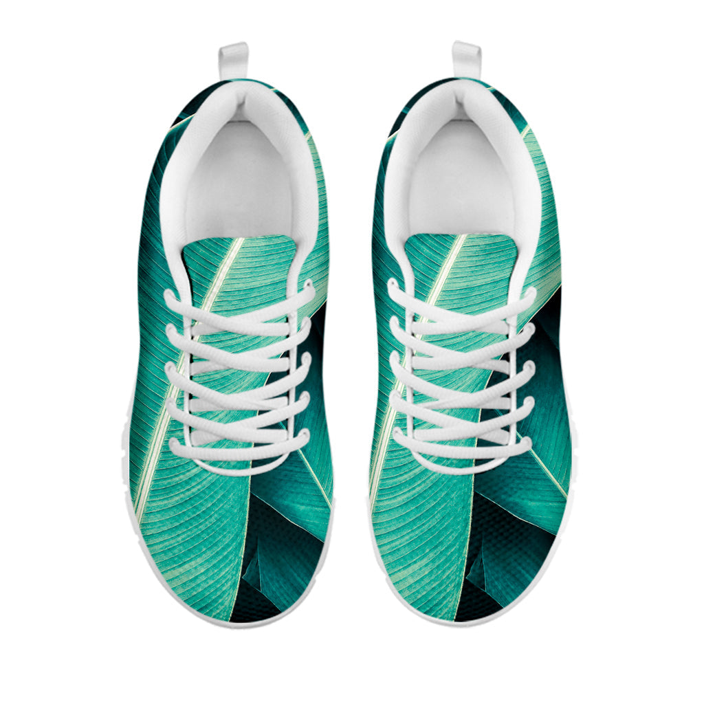 Turquoise Banana Leaf Print White Running Shoes