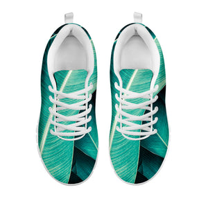 Turquoise Banana Leaf Print White Running Shoes