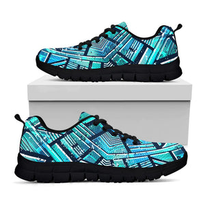 Turquoise Ethnic Aztec Trippy Print Black Running Shoes
