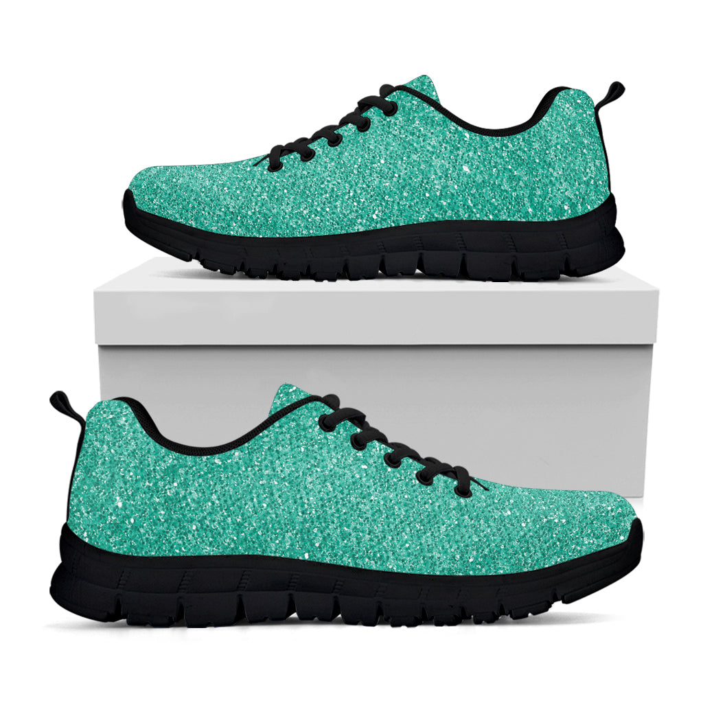 Turquoise (NOT Real) Glitter Print Black Running Shoes