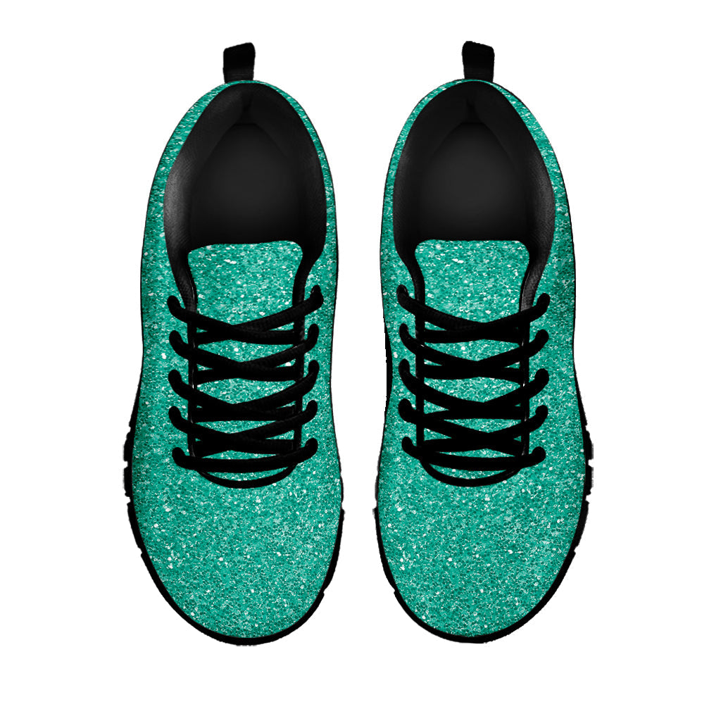 Turquoise (NOT Real) Glitter Print Black Running Shoes