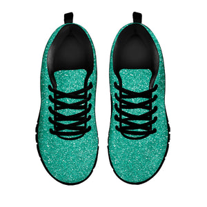 Turquoise (NOT Real) Glitter Print Black Running Shoes