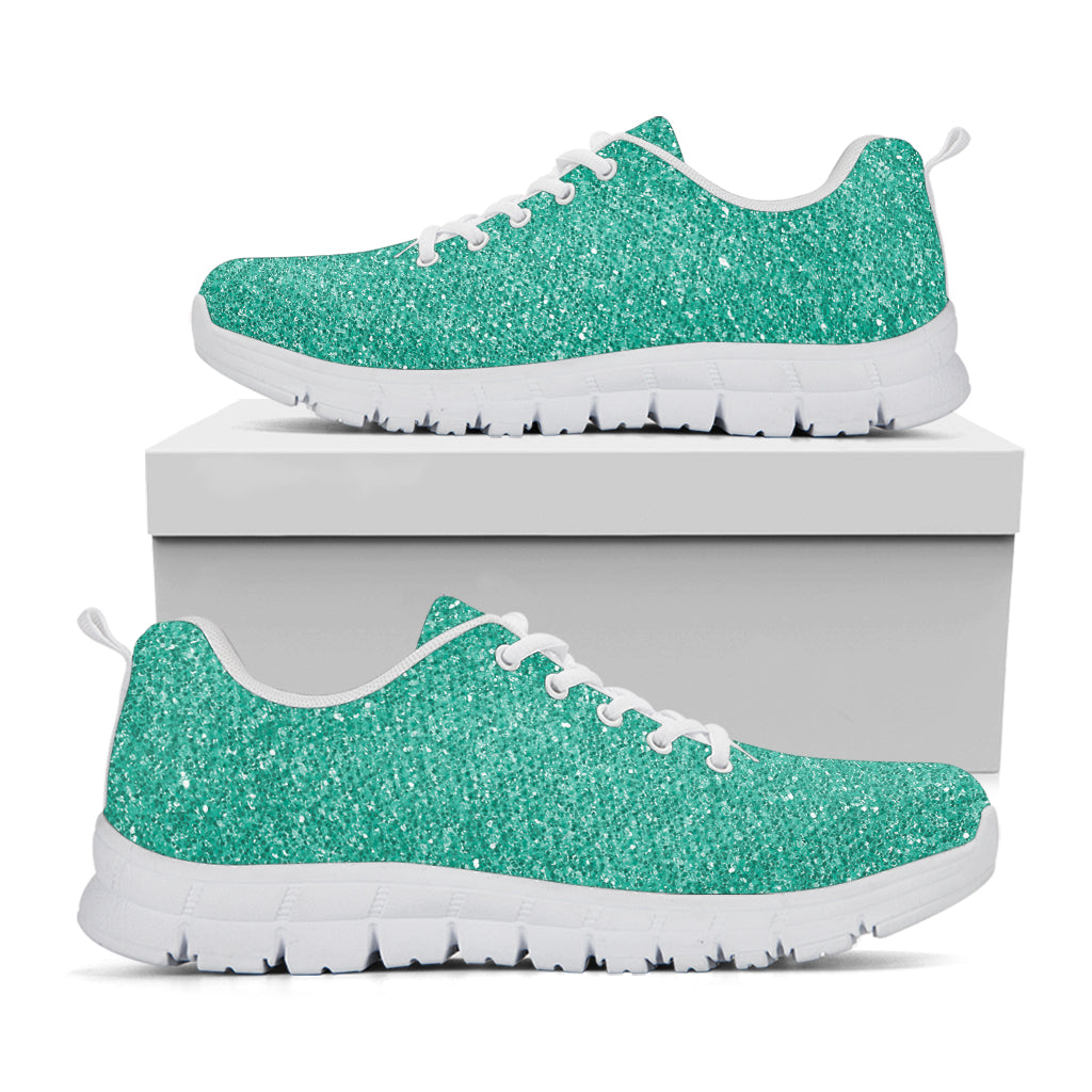 Turquoise (NOT Real) Glitter Print White Running Shoes