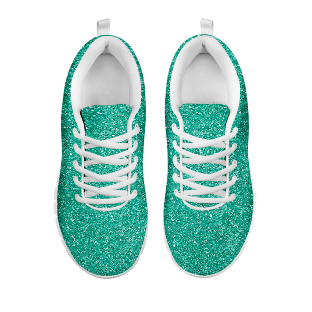 Turquoise (NOT Real) Glitter Print White Running Shoes
