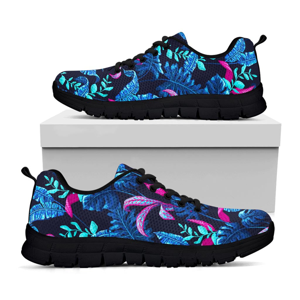 Turquoise Hawaii Tropical Pattern Print Black Running Shoes