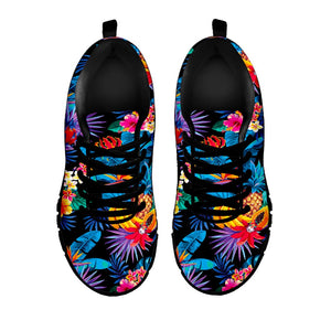 Turquoise Hawaiian Fruits Pattern Print Black Running Shoes
