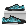 Turquoise Rose Flower Print Black Low Top Sneakers