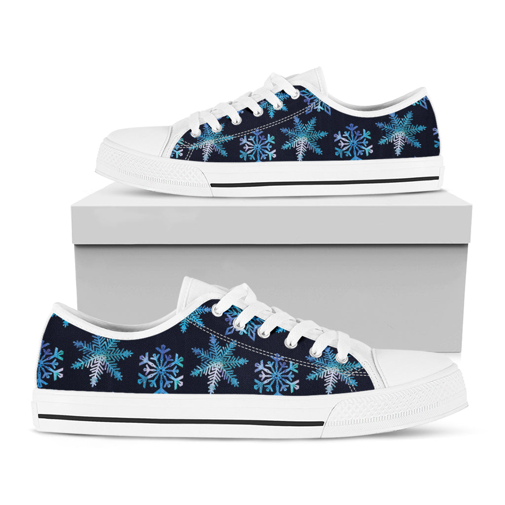 Turquoise Snowflake Pattern Print White Low Top Sneakers